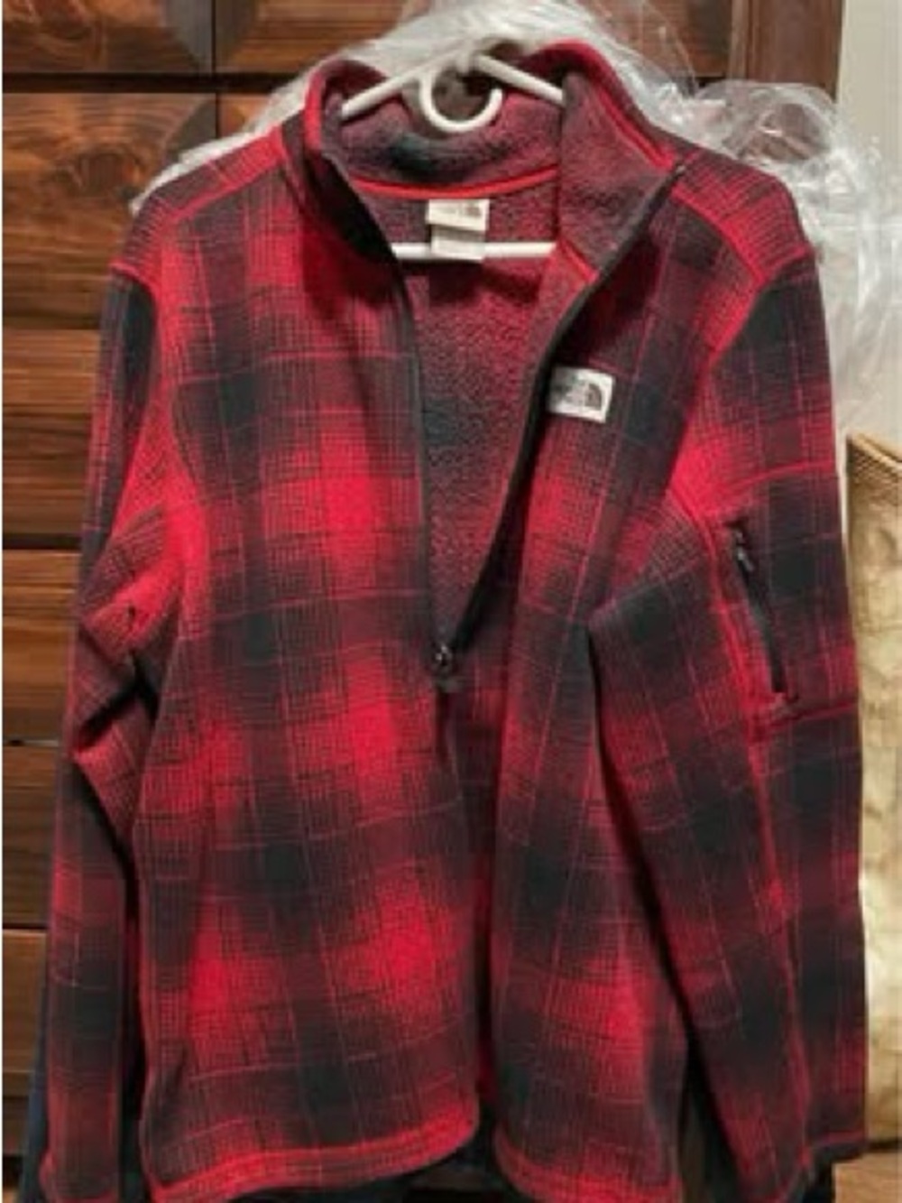 The North Face Red and Black Plaid Fleece Jacket